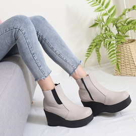 [GIRLS GOOB] Women's Comfortable Wedge Platform Boots, Synthetic Leather + Band - Made in KOREA